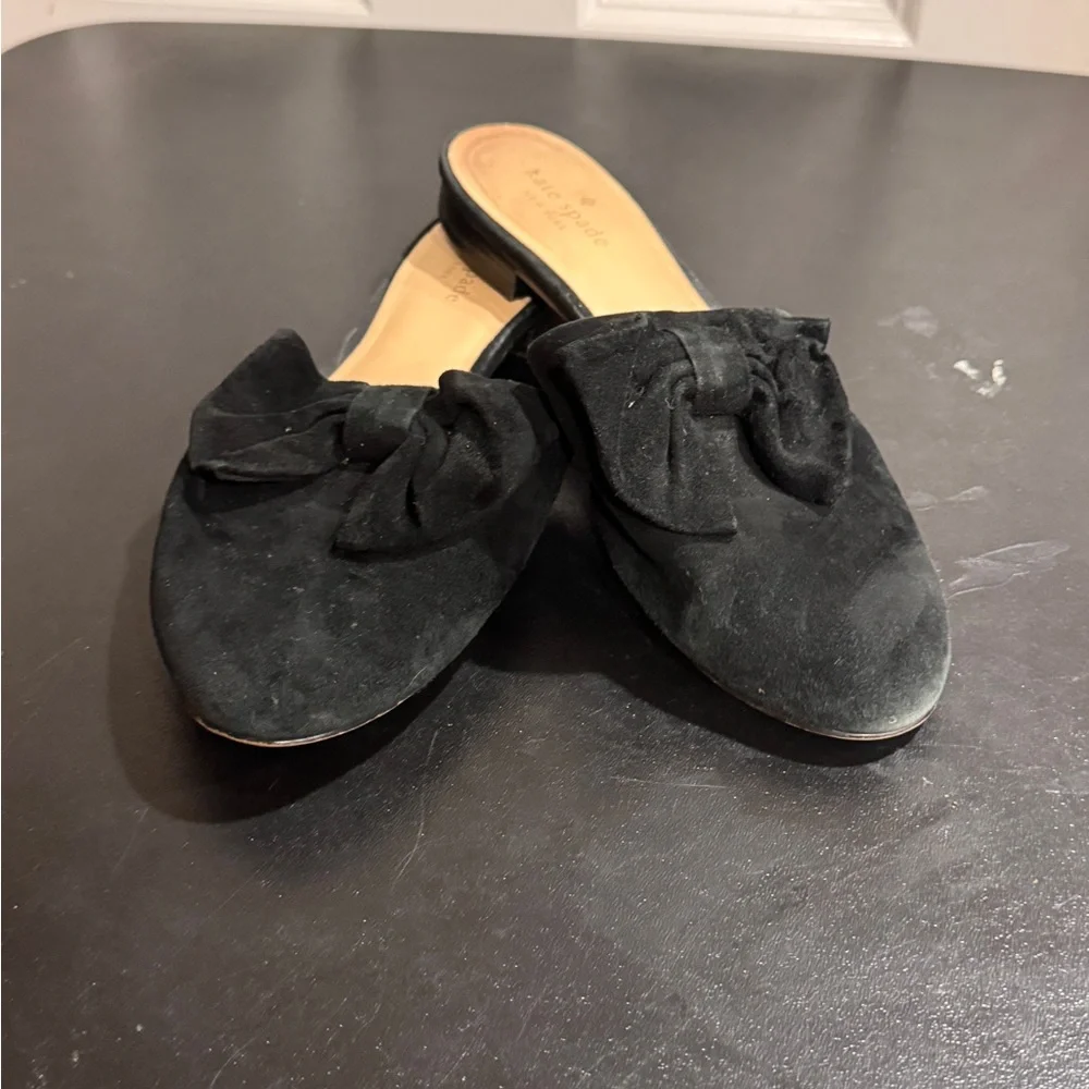 Kate Spade Black Suede Bow Mules
